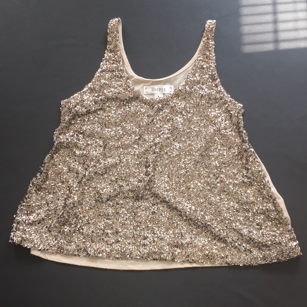 Decree Semi-Sheer Gold Sequined Tank Top